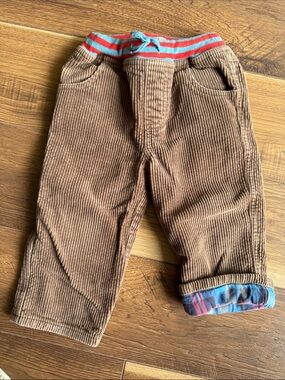Baby Boden Brown Corduroy Pants with Blue and Red Waistband